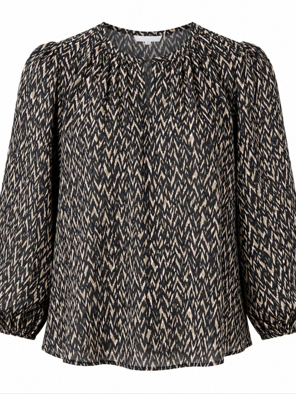 Maurices Plus Sz Black Khaki Zigzag Printed Chevron Long-Sleeve Cotton Blouse 3X